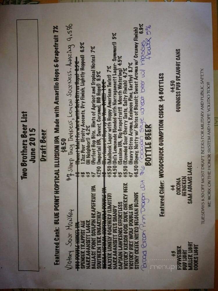 Two Brothers Pizza Restaurant - Salem, CT menu_pic
