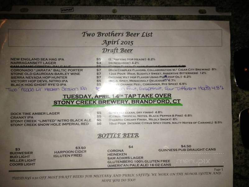 Two Brothers Pizza Restaurant - Salem, CT menu_pic