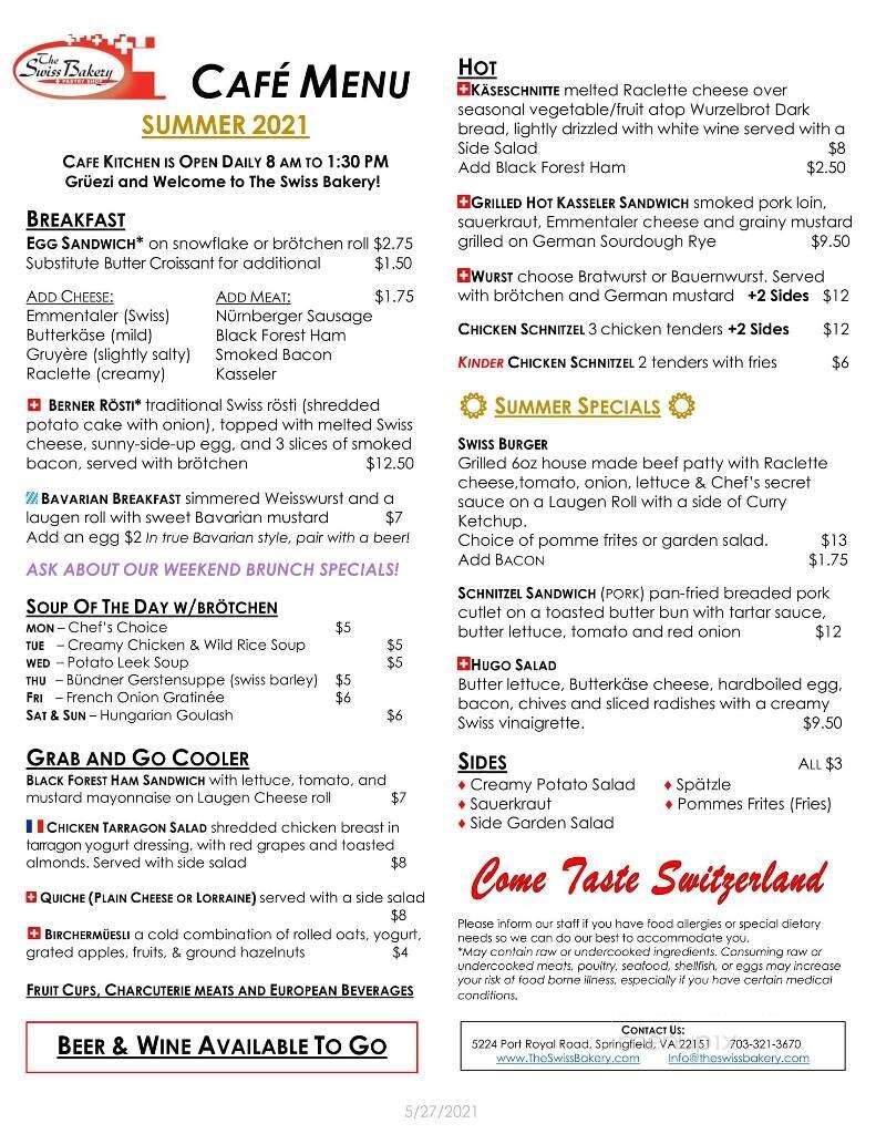 The Swiss Bakery & Pastry Shop - Springfield, VA menu_pic