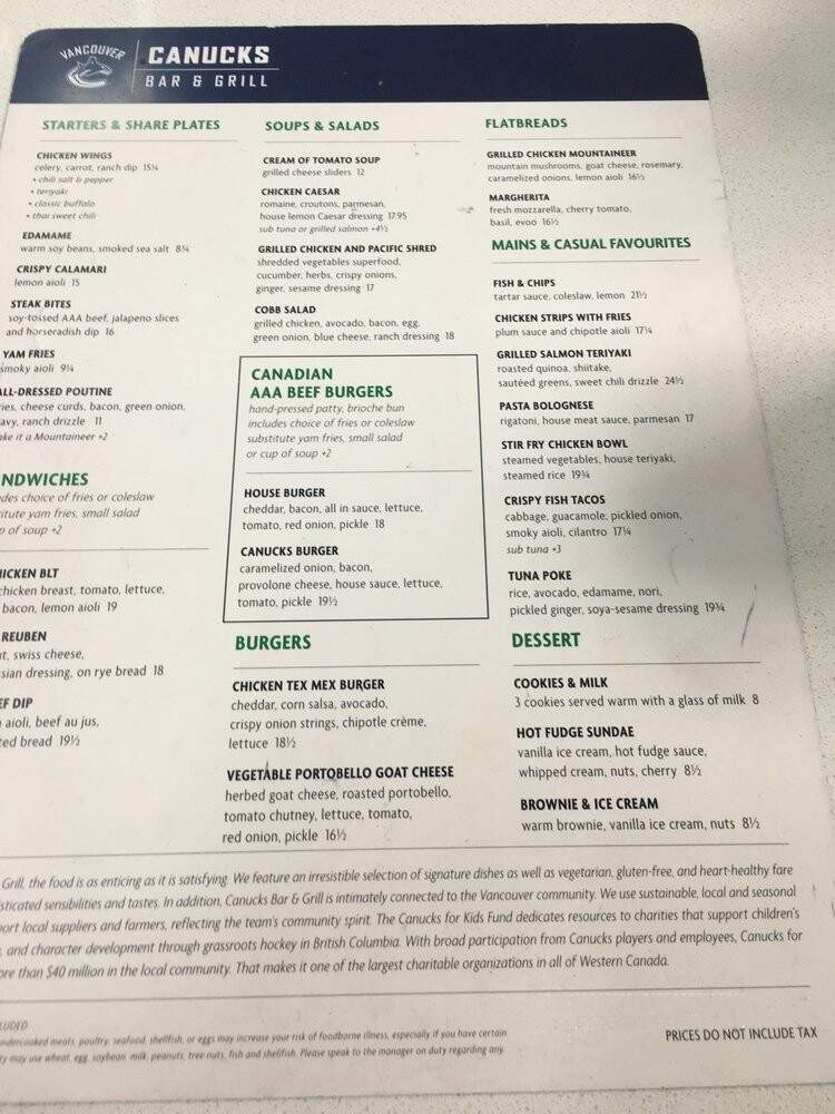 Canucks Bar & Grill YVR - Richmond, BC menu_pic