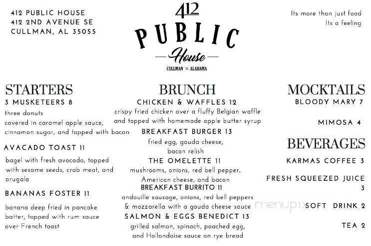 412 Public House - Cullman, AL menu_pic