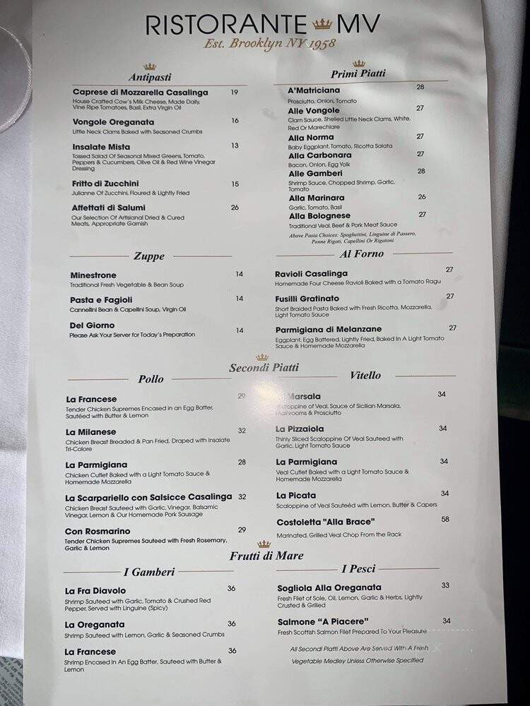 Ristorante MV - Bernardsville, NJ menu_pic
