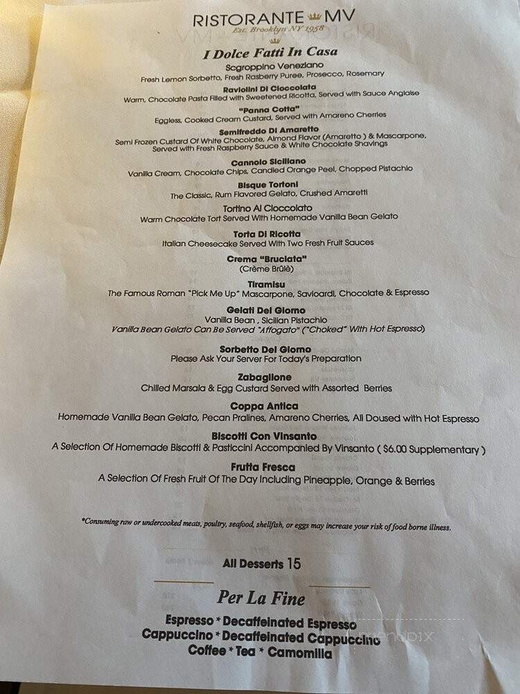 Ristorante MV - Bernardsville, NJ menu_pic