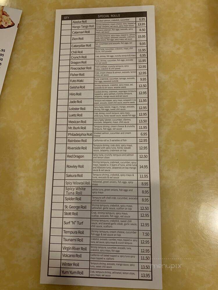 Sakura Japanese Steak House - St George, UT menu_pic