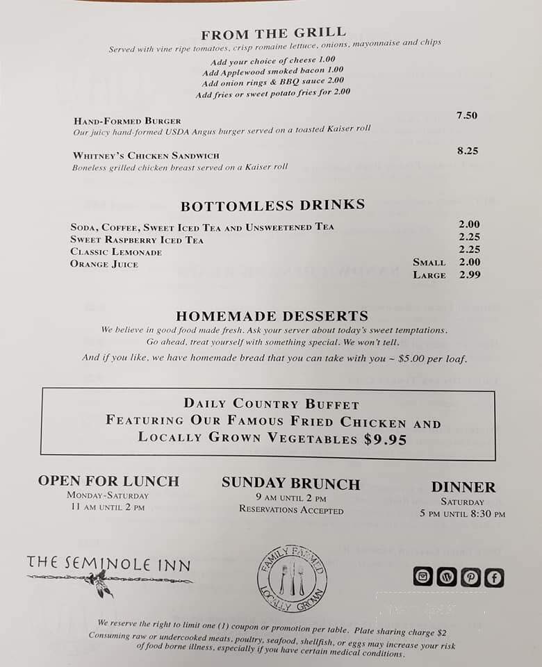 Seminole Inn - Indiantown, FL menu_pic