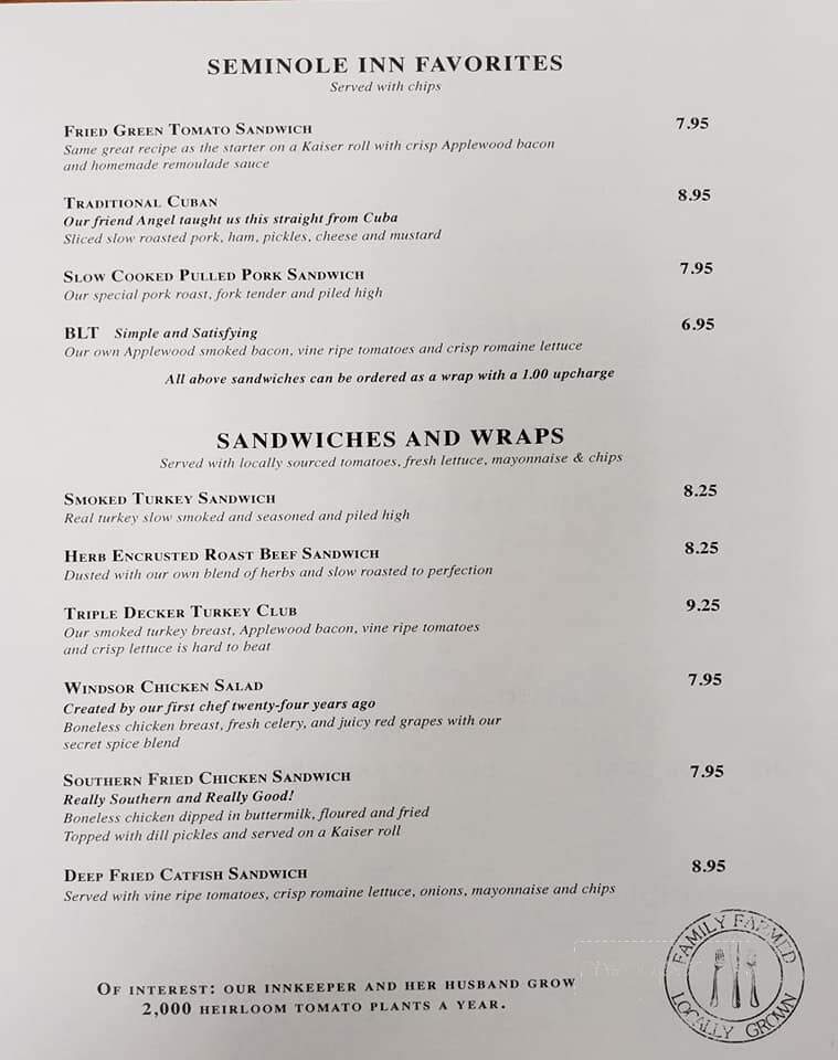 Seminole Inn - Indiantown, FL menu_pic