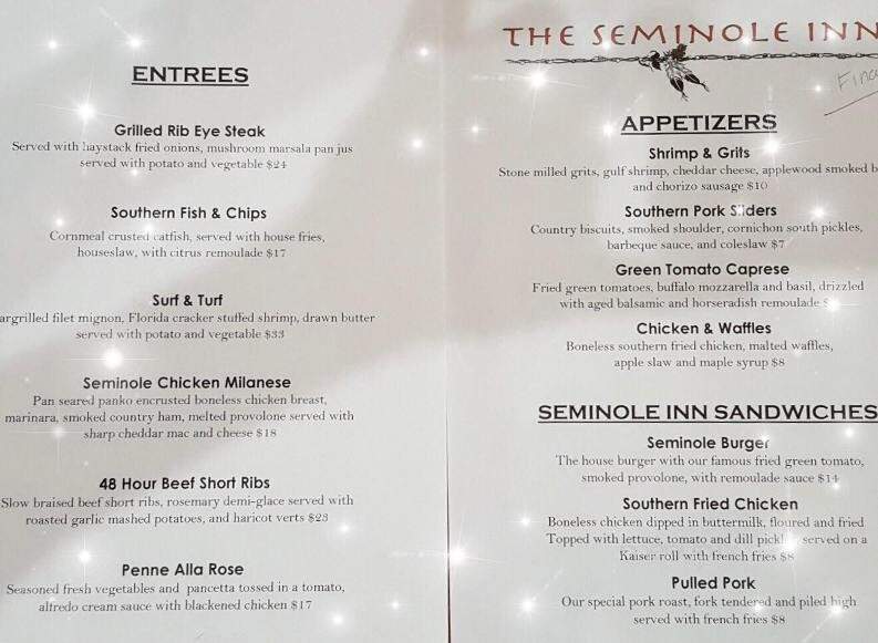 Seminole Inn - Indiantown, FL menu_pic