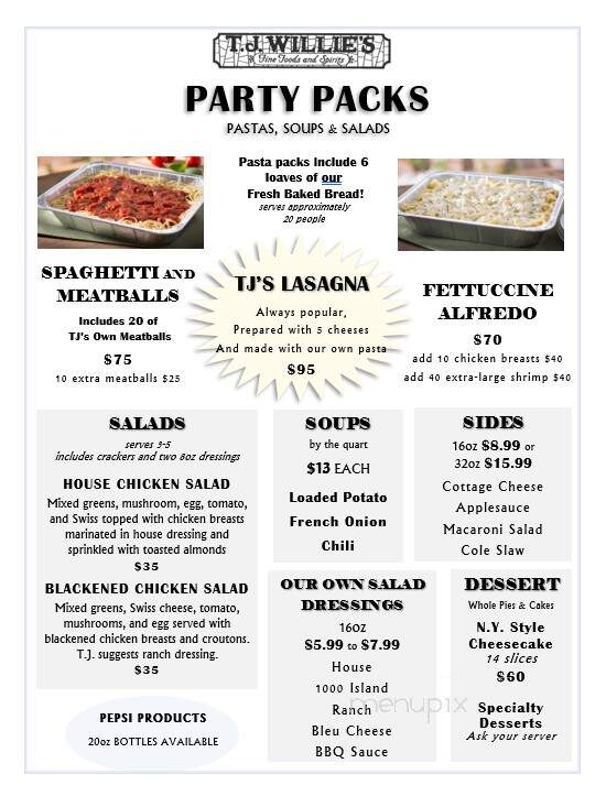 T J Willie's - Tiffin, OH menu_pic