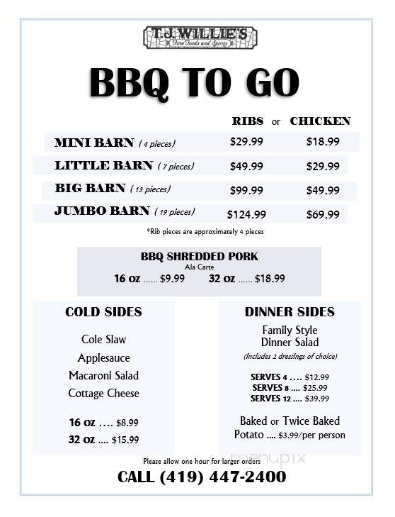 T J Willie's - Tiffin, OH menu_pic