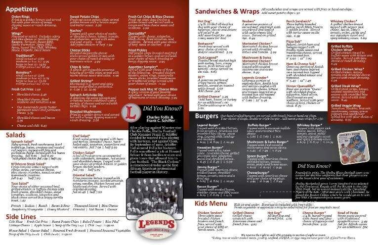 Legends Sports Grill & Pub - Shelby, OH menu_pic