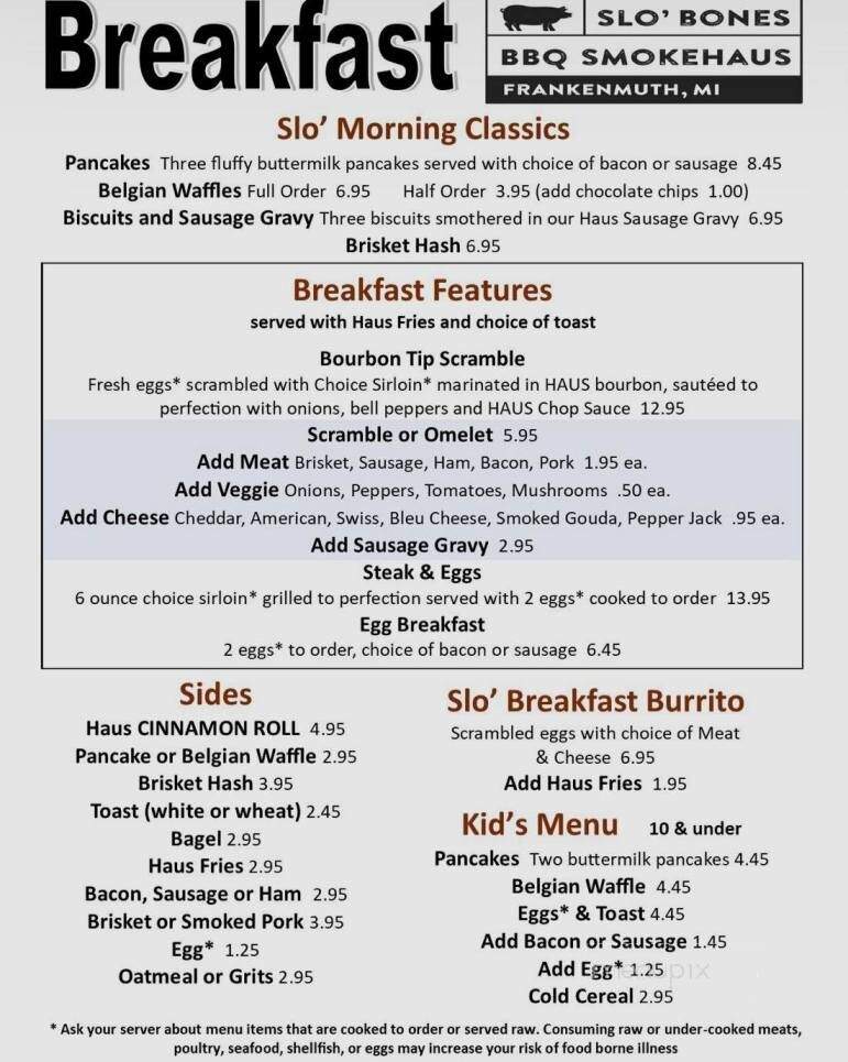 Slo' Bones BBQ Smokehaus - Frankenmuth, MI menu_pic