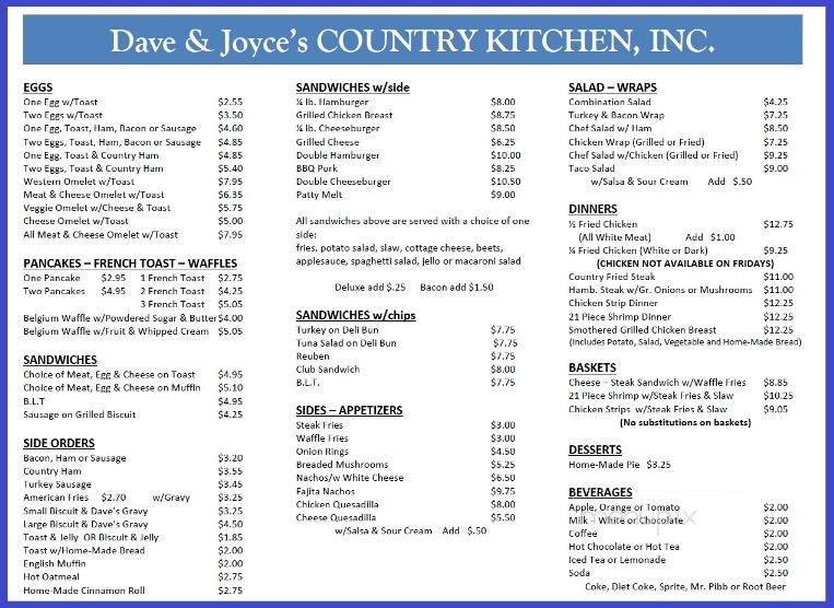 Dave & Joyce's Country Kitchen - Red Bud, IL menu_pic
