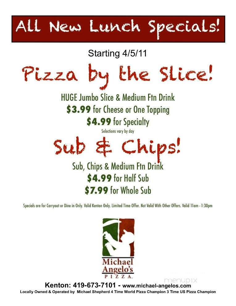 Michael Angelo's Pizza - Kenton, OH menu_pic