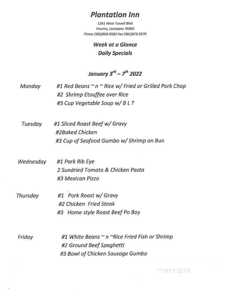 Plantation Inn - Houma, LA menu_pic