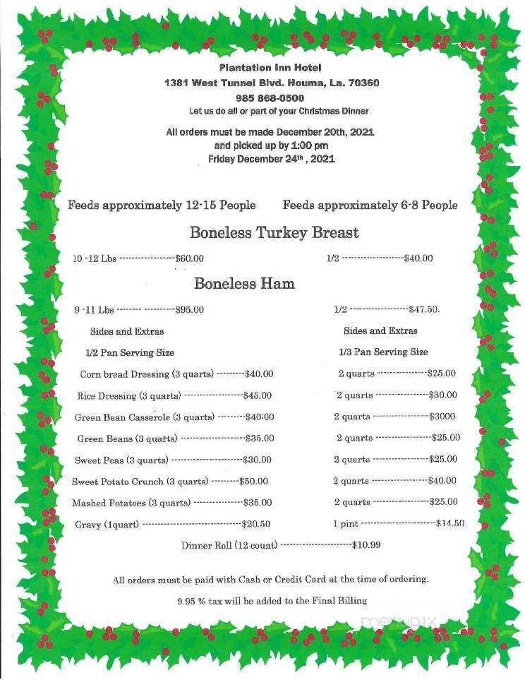 Plantation Inn - Houma, LA menu_pic