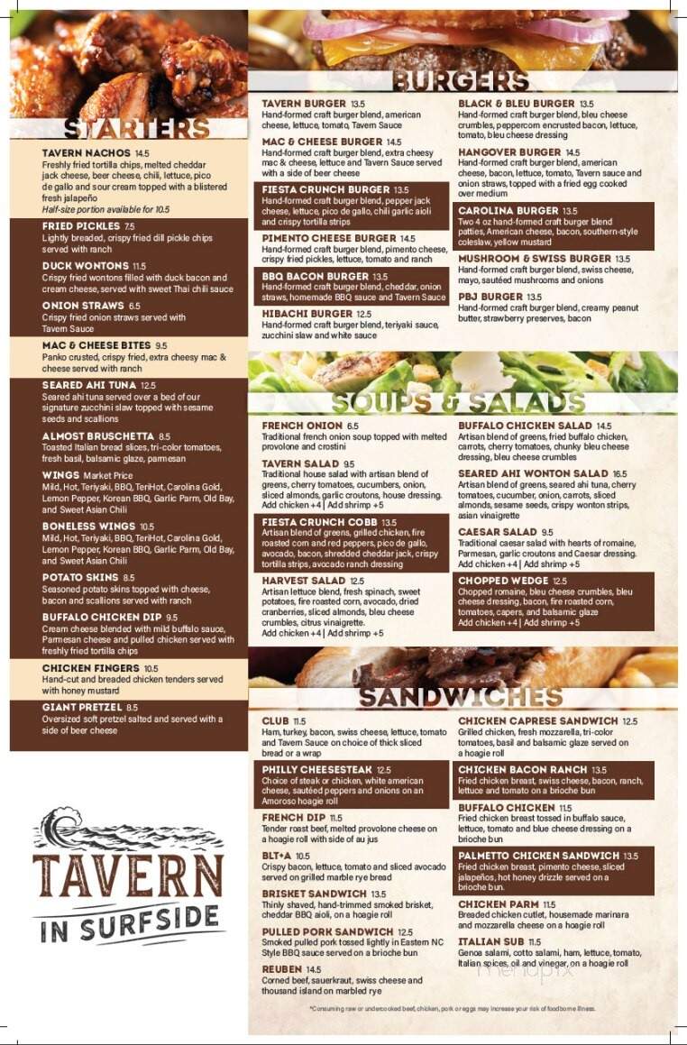 Tavern In Surfside - Myrtle Beach, SC menu_pic