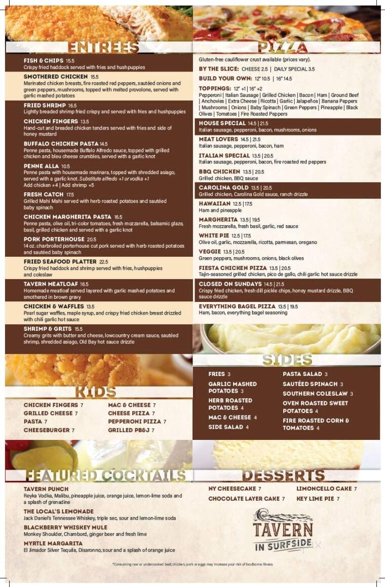 Tavern In Surfside - Myrtle Beach, SC menu_pic