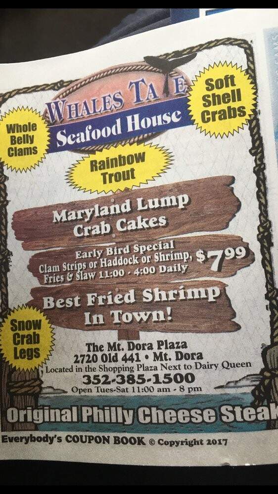 Whales Tale Fish House - Mount Dora, FL menu_pic