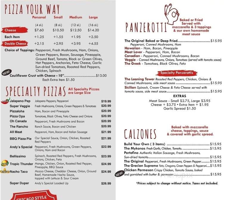 Andy's Place - Chatham-Kent, ON menu_pic