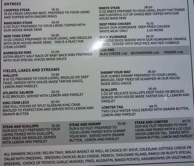 Ranchero Supper Club - Webster, MN menu_pic