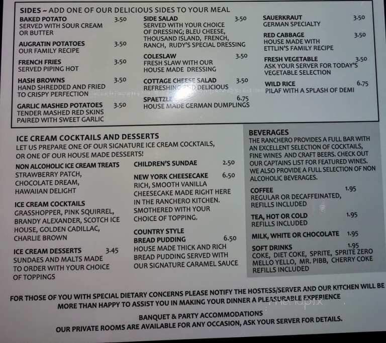 Ranchero Supper Club - Webster, MN menu_pic