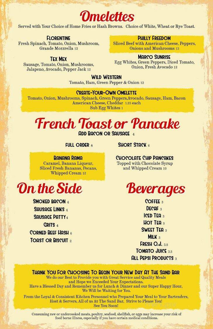 Sand Bar - Marco Island, FL menu_pic