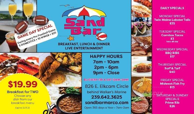 Sand Bar - Marco Island, FL menu_pic