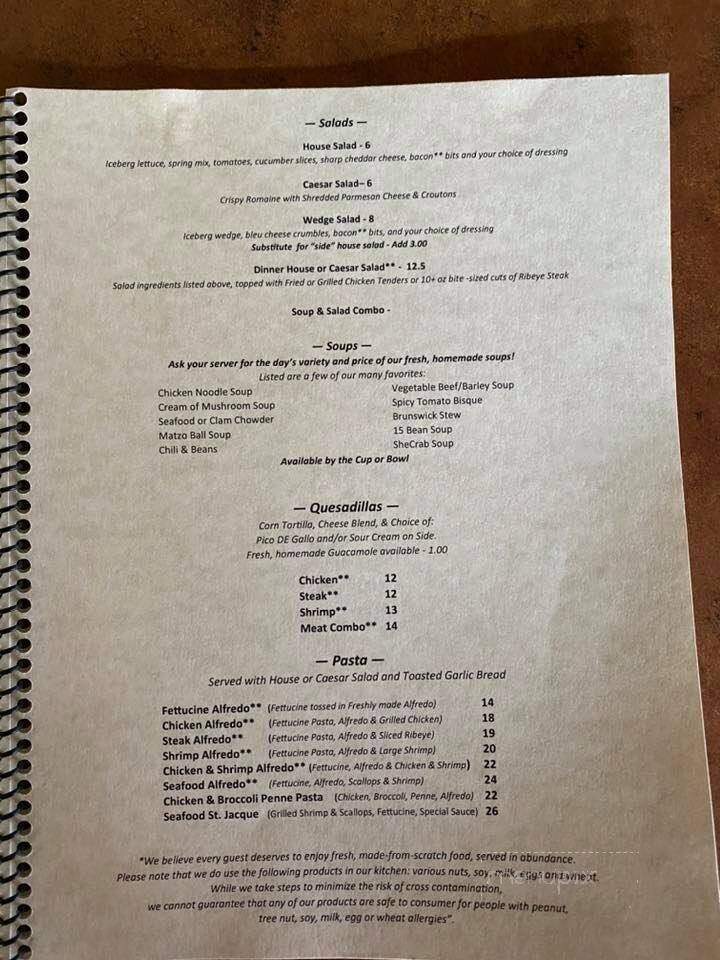 The Lake House - Summerton, SC menu_pic