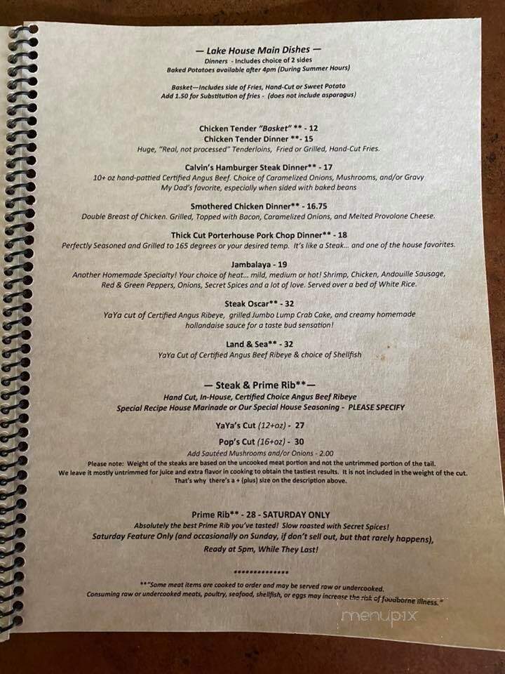 The Lake House - Summerton, SC menu_pic