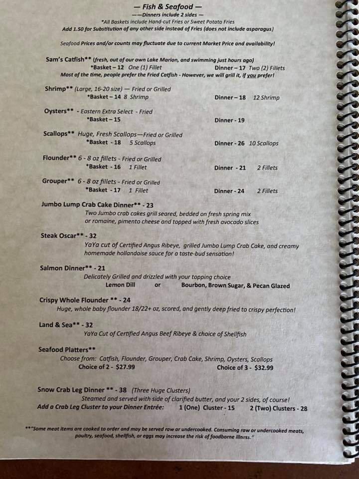 The Lake House - Summerton, SC menu_pic