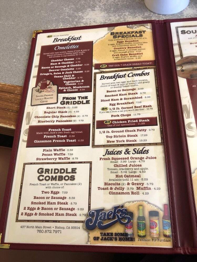 Jack's Restaurant - Bishop, CA menu_pic
