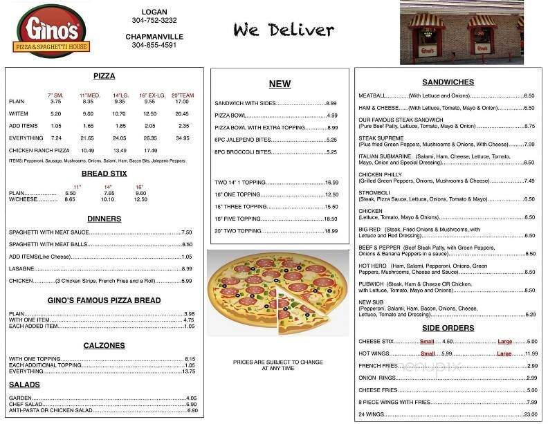 Gino's Pizza & Spaghetti House - Milton, WV menu_pic
