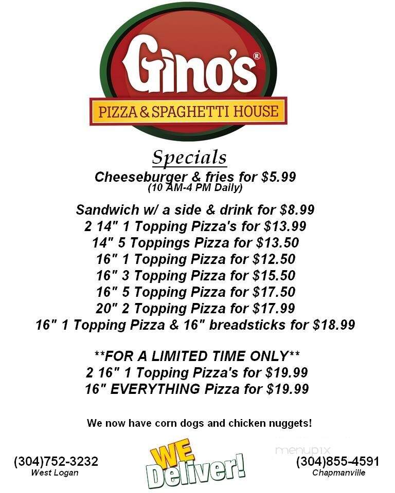 Gino's Pizza & Spaghetti House - Milton, WV menu_pic
