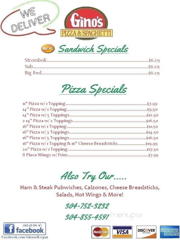 Gino's Pizza & Spaghetti House - Milton, WV menu_pic