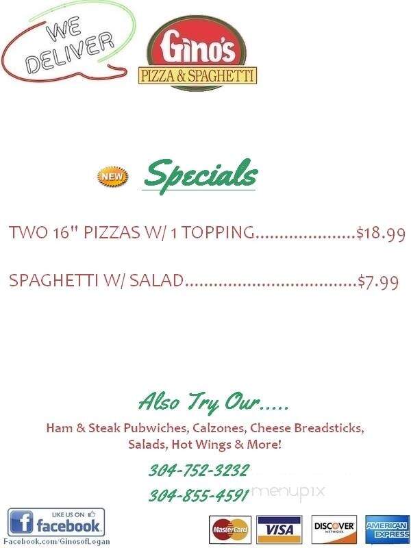 Gino's Pizza & Spaghetti House - Milton, WV menu_pic