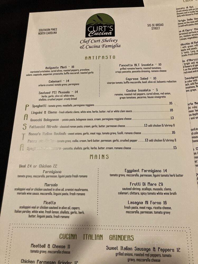 Curt's Cucina - Southern Pines, NC menu_pic