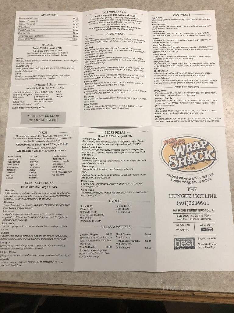 Papa Joe's Wrap Shack - Bristol, RI menu_pic