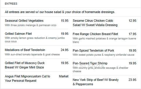 Vintage House Restaurant - Hickory, NC menu_pic
