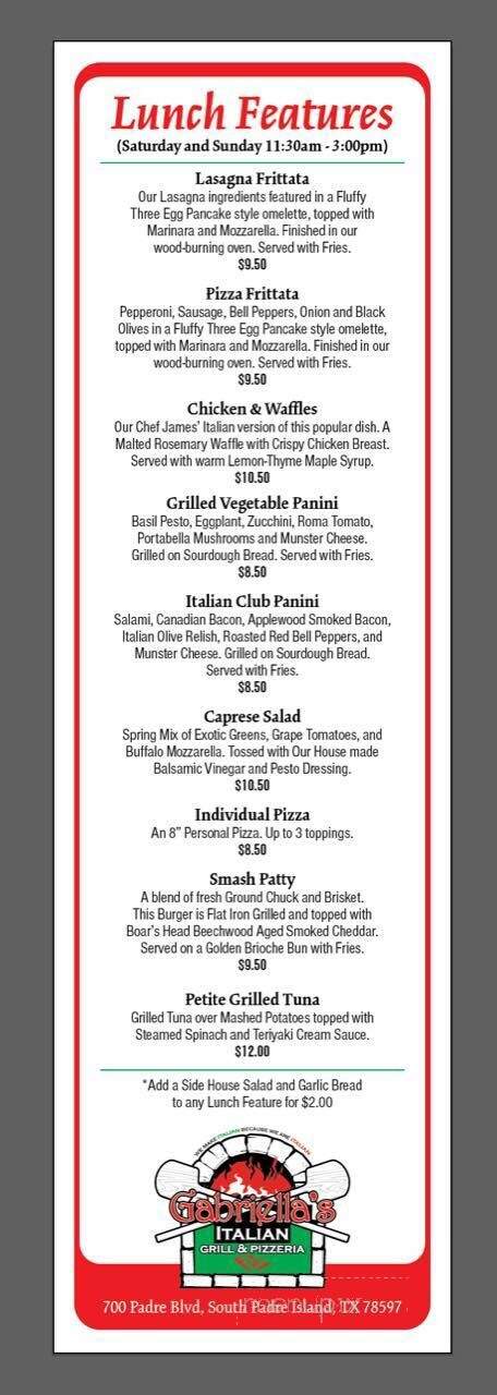 Gabriella's Italian Grill & Pizzeria - South Padre Island, TX menu_pic