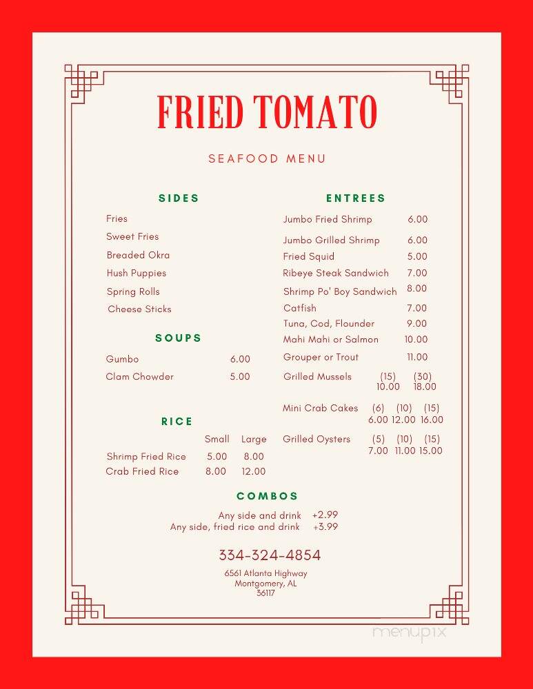Fried Tomato Buffet - Montgomery, AL menu_pic