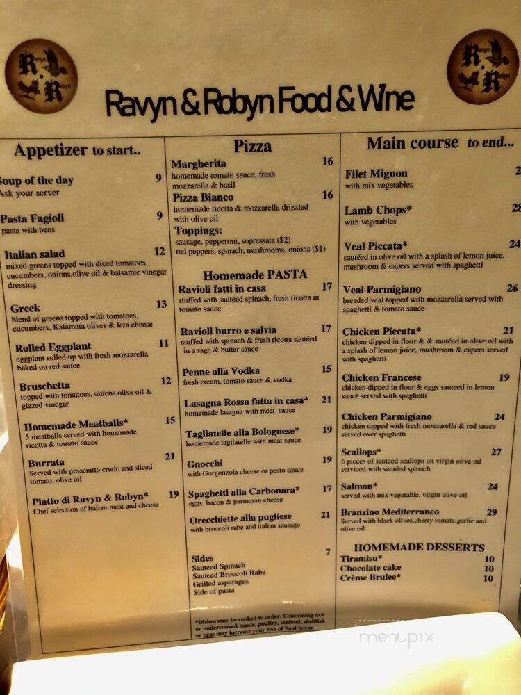 Ravyn & Robyn - Hawley, PA menu_pic