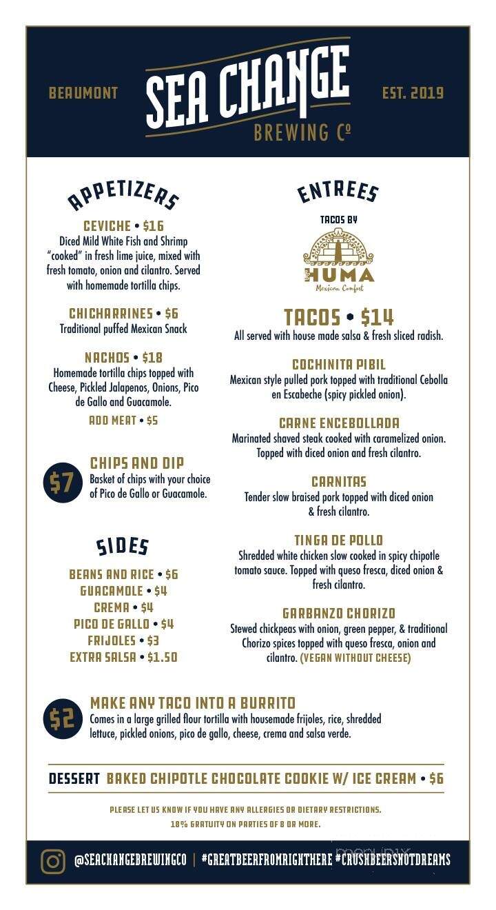 Sea Change Brewing - Beaumont, AB menu_pic