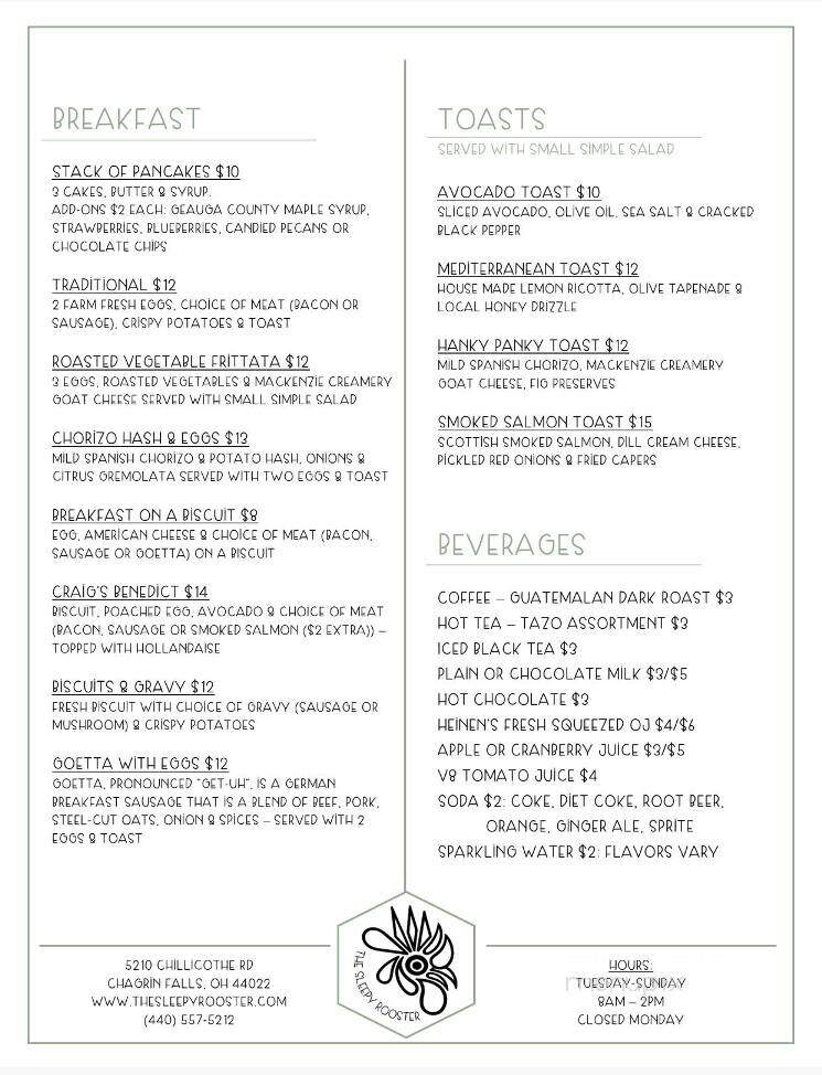 The Sleepy Rooster - Chagrin Falls, OH menu_pic