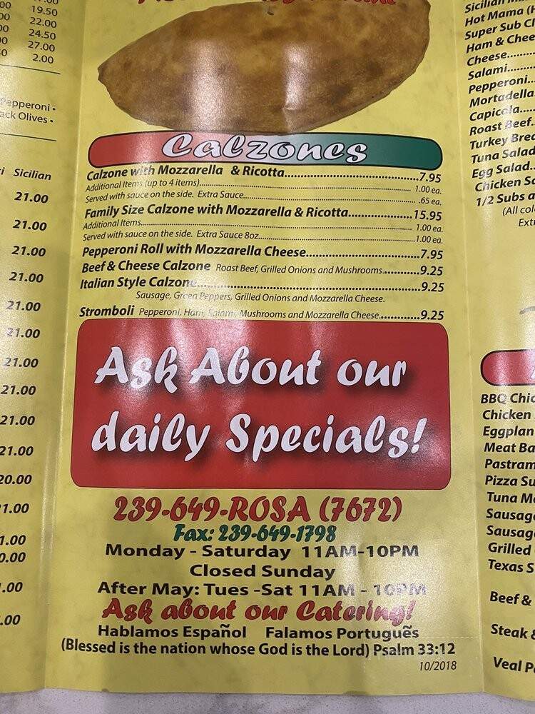 La Rosa Pizzeria - Naples, FL menu_pic