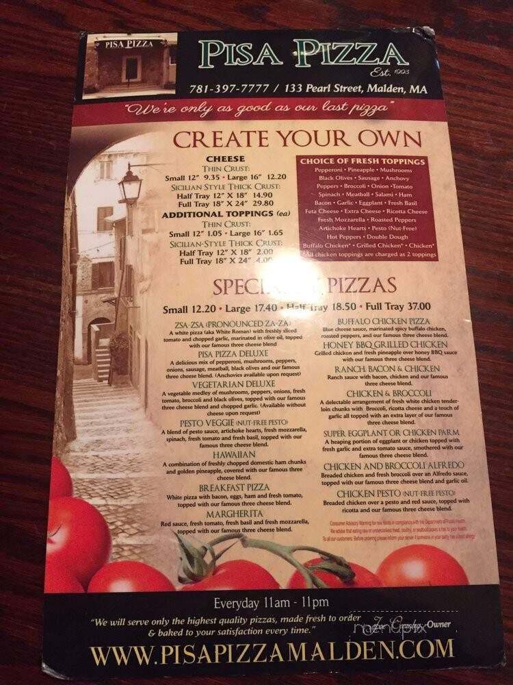 Pisa Pizza - Malden, MA menu_pic