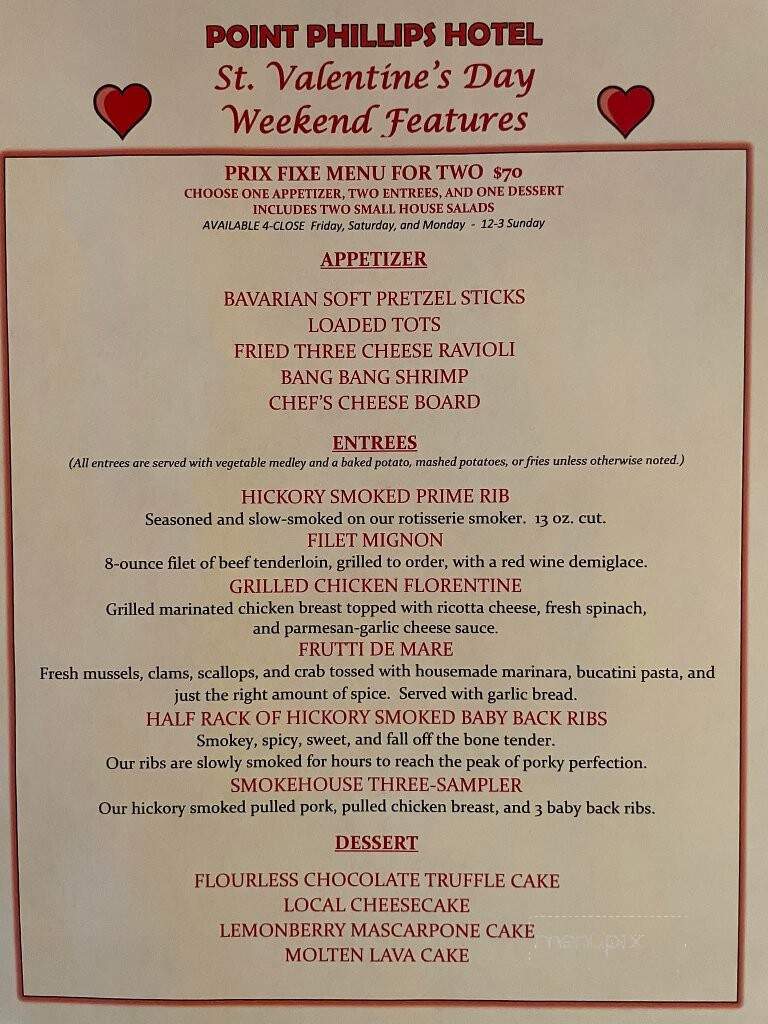 Point Phillips Hotel - Bath, PA menu_pic