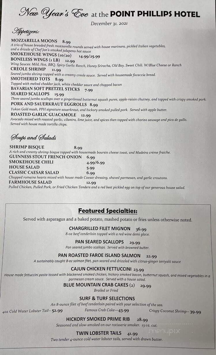 Point Phillips Hotel - Bath, PA menu_pic