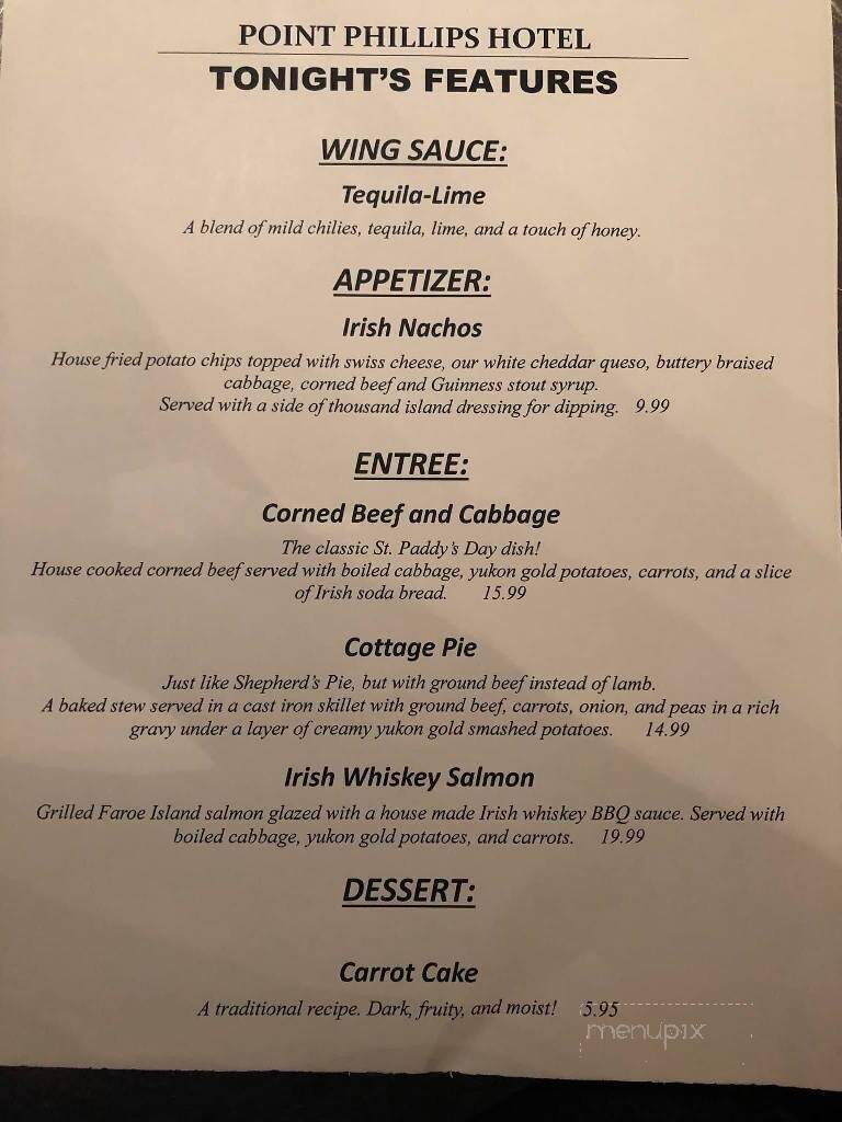 Point Phillips Hotel - Bath, PA menu_pic