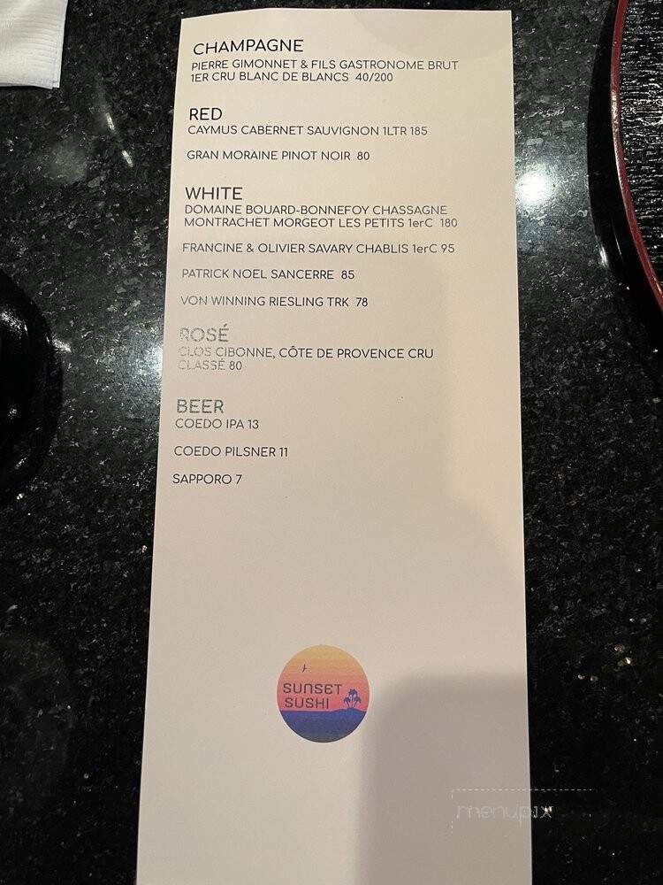 Sunset Sushi - Boca Raton, FL menu_pic