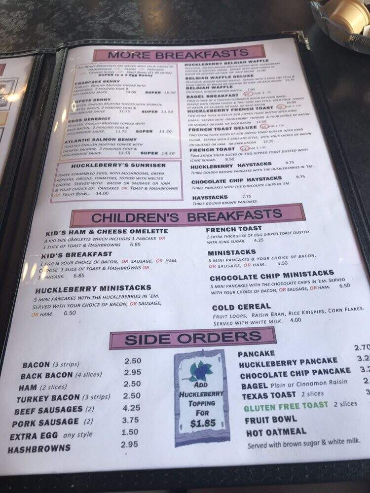 Huckleberry's Family Restaurant - Invermere, BC menu_pic